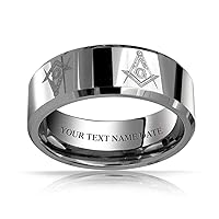 Bling Jewelry Square & Compass Freemason Masonic Titanium Wedding Band Ring For Men Polished Silver Tone Comfort Fit 8MM