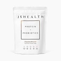 JSHealth Vegan Pea Protein Powder with Probiotics - Chocolate Brownie Flavor - Gluten Free, Non GMO, Plant Based Protein Drink Mix, 300g