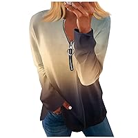Long Sleeve Shirts For Women Quarter Zip Graphic Pullover Casual Loose Fit Sweatshirt Fashion Ladies Tops
