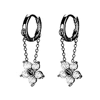 Solid 925 Sterling Silver Flower Chain Drop Earrings Hoop for Women Teen Girls Huggie Hoop Dangle Earrings Chain