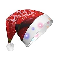 Red Strawberry Christmas Hat Novelty Plush Santa Hat with LED Lights Xmas Hat for New Year Festive Party
