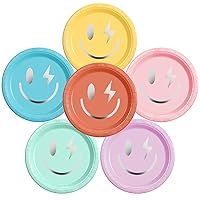 Inbagi 150 Pcs Smile Face Disposable Plates Preppy Pastel Birthday Party Decorations 9 Inch Cute Paper Plates Party Disposable Dinner Plates for Dessert Girls Birthday Holiday Party Supplies, 6 Colors