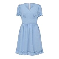 Green Sundress,Women Summer Casual Short Sleeves Jacquard V Neck Dresses Loose Elegant Loose Dress Women Long S