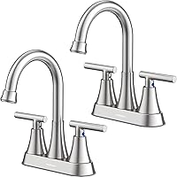 Bathroom Faucets for Sink 3 Hole, Hurran 4 inch Brushed Nickel Bathroom Sink Faucet with Pop-up Drain and Supply Hoses, Stainless Steel Lead-Free Centerset Faucet for Bathroom Sink Vanity RV, 2 Pack