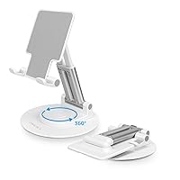 YXLILI Tablet Stand for Desk 360° Rotating Tablet Holder with Heavy Metal Base, Multi-Angles Adjustable and Foldable for iPad Air, iPad Mini, iPad Pro, Kindle, Smartphones(4-12.9 inch) (White)