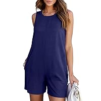 Dokotoo Womens Summer Casual Sleeveless Rompers Loose Stretchy Shorts Overalls Jumpsuit with Pockets