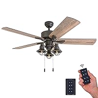 Prominence Home Sivan, 52 Inch Farmhouse LED Ceiling Fan with Light, Remote Control, Three Mounting Options, 5 Dual Finish Blades, Reversible Motor - 50757-01 (Bronze)