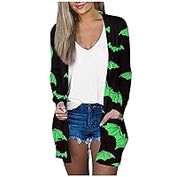 Women's Halloween Cardigans Plus Size Long Sleeve Open Front Cardigan Fall Novelty Horror Print Sweater Outerwear with Pocket