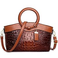 Crocodile Pattern Handbag for Women Leather Ring Top Handle Satchel Style Shoulder Bag Fashion Purse Embossed Tote