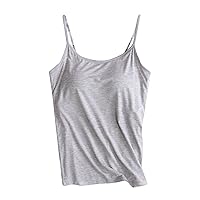 Women's Basic Solid Camisole Stretch Casual Tank Tops Shelf Bra Adjustable Spaghetti Strap Cami Basic Layer Shirts Gray
