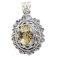 Excellent 925 Sterling Silver Genuine Citrine Pendant for Girl's