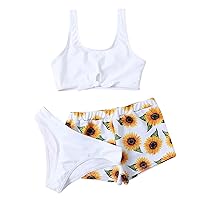 Girl Clothes Size 10 12 Crisscross Sunflower Swimsuit Girls' Summer Three-Piece Cute Floral Print Swimsuit Bikini