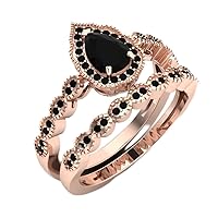 3 CT Pear Shaped Natural Black Onyx Wedding Ring Set Vintage Art deco Engagement Ring Set Wedding Ring Set Unique Bridal Ring Set for Woman