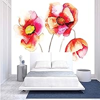 100x100 inches Wall Mural,Watercolors Vibrant Poppies Graphic Peace and Death Symbol Flower Sedative Plant Print Peel and Stick Self-Adhesive Wallpaper Removable Large Wall Sticker Wall Decor for Home