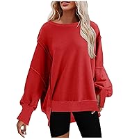 Womens Oversized Crewneck Sweatshirts Casual Fall Fashion Long Sleeve Fleece Pullover Sweaters Y2K Teen Girls Tops