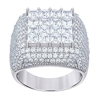 925 Sterling Silver Mens Princess cut Round CZ Cubic Zirconia Simulated Diamond Square Head Fashion Ring Jewelry for Men - Ring Size Options: 10 11 12 8 9