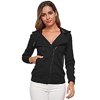 Andongnywell Womens Oblique Zipper Slim Fit Hoodie Jacket Fleece Sweater Hooded Long Sleeve Diagonal Zip Jacket (Black,3X-Large)