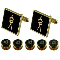 Inner-Guard Gold Cufflinks Masonic 5 Shirt Dress Studs Box Set