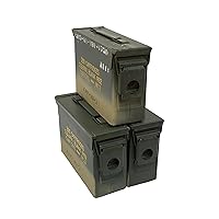 U.S. Military 30 Cal Ammo Can (3 Pack) – Airtight, Waterproof Metal Military Grade 2 Surplus Army Ammo Box w/Hinged Lid, Rubber Seal & Handle