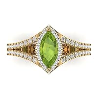 Clara Pucci 1.3 ct Marquise Cut Solitaire W/Accent split shank Halo Natural Peridot Anniversary Promise Engagement ring 18K Yellow Gold