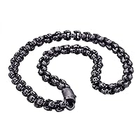 Punk Vintage Long Skull Necklace for Men Stainless Steel Cool Shiny/Brush Charm Biker Link Chain Necklace Male Gothic Jewelry