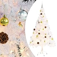 vidaXL Pre-Decorated Artificial Christmas Tree with Baubles and LEDs -White, 5 ft, Weather-Resistant, Indoor-Outdoor Use, Multi Lighting Effects