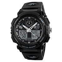 Mens LED Digital Sports Watch Waterproof Dual Time Quartz Analog Wrist Watch Plastic Case with Rubber Strap Military Army Watches Electronic Multifunction