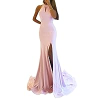 Women's Sexy Mermaid Prom Dress Long Side Split Halter Evening Gowns Party Maxi Dresses