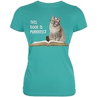 Animal World Cat This Book Is Purrrfect Teal Juniors Soft T-Shirt