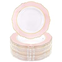 WDF 60pcs Pink Plastic Plates - 10.25inch Baroque Pink &Gold Disposable Dinner Plates for Upscale Parties &Wedding-Special for Wedding, Party, Mother’s Day