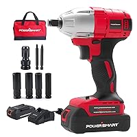 PowerSmart Brushless Cordless Impact Wrench 1/2 In. with Friction Ring, 2.0Ah 20V Battery and Fast Charger, Power Bits/Nut Drivers/Sockets Set Included