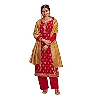Indian Punjabi Bridal Red Jacquard Silk Women Festival Party Salwar Kameez Pant Suit 1475 N1