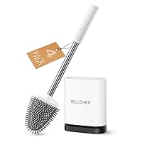 Sellemer Toilet Brush and Holder Set for Bathroom, Flexible Toilet Bowl Brush Head with Silicone Bristles, Compact Size for Storage and Organization, Ventilation Slots Base (4 Pack, Multicolor)