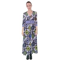 CowCow Womens Split Flowy Boho Summer Floral Flower & Tropical Pattern Button Up V Neck Maxi Dress, XS-3XL
