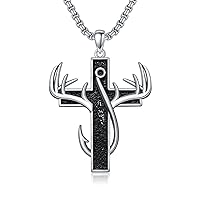 Cross Necklace for Men 925 Sterling Silver Cross Three Nail/Cross Antler Fish Hook/Skull Necklace Cross Gifts Jewelry Cross Pendant for Men 22+2
