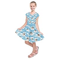 PattyCandy Girls Dress Up Dog Footprint Easter Animals Cartoon Sketch & Rocket Toddler Kids Short Sleeve Dress