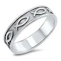 Christian Fish Ichthus Eternity Love Ring .925 Sterling Silver Band Sizes 5-10