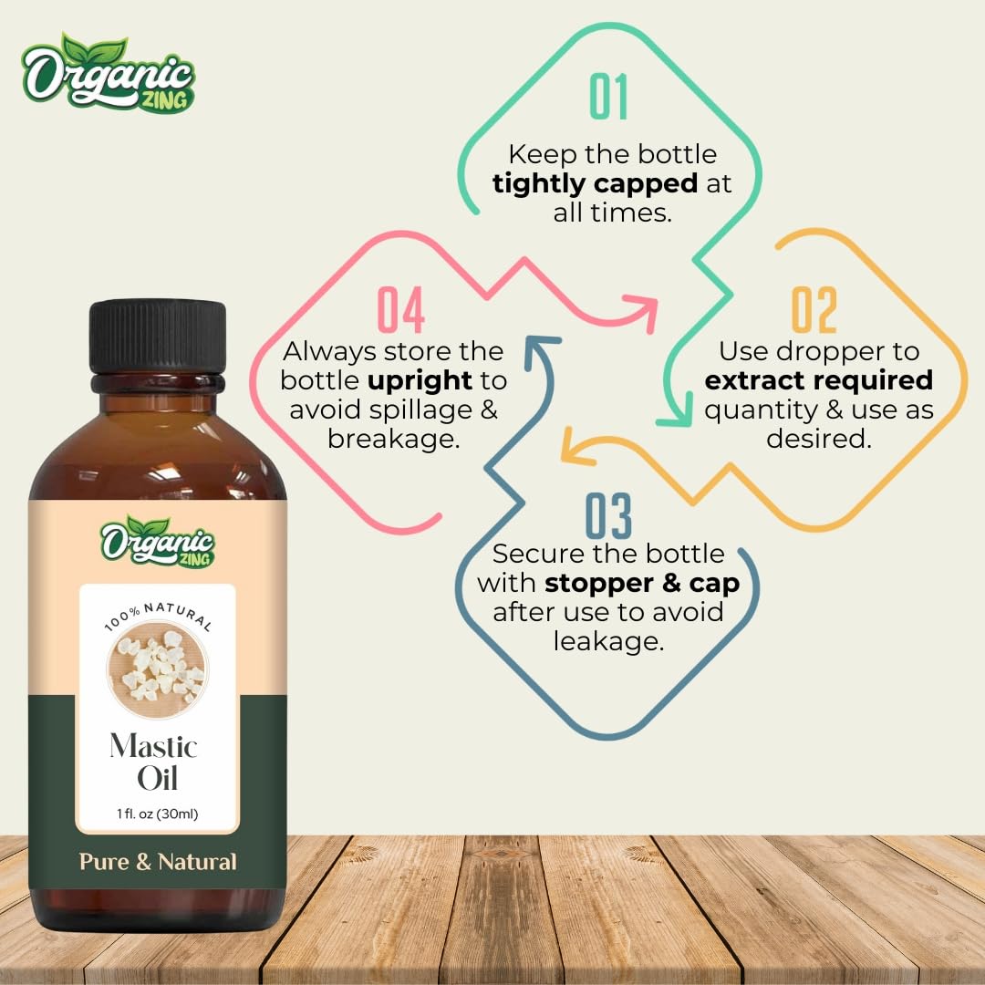Organic Zing Mastic (Pistacia Lentiscus) Oil | Pure & Natural Essential Oil for Skincare, Aroma & Massage- 30ml/1.01fl oz