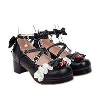 Women Chunky Mary Janes Block Lolita Ankle Strap Shoe Platform Round Toe Lolita Shoes Mid Heel Japanese Sweet Shoe