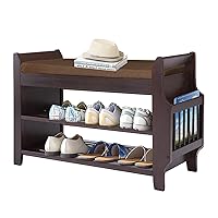 Bamboo Shoe Bench Entryway with Storage, Removable Cushion, 2-Tier Shoe Rack, 30.9