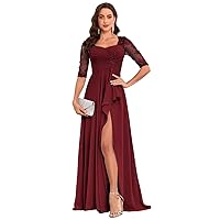 Lace Mother of The Bride Dress Half Sleeve Chiffon Formal Mother of The Groom Dresses with Ruffle Slit