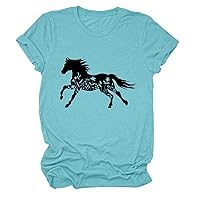 T-Shirts for Women, Floral Horse Graphic Print Crewneck Tee Tops Casual Loose Tops Farm Lover Gift Shirts