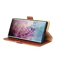 Retro Genuine Leather Samsung Galaxy Note10+ Wallet Flip Case,Flip Cover & Stand Feature with Credit Card Slots Magnetic Closure Compatible with Samsung Galaxy Note 10+ (Brown)