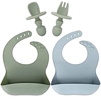 Silicone Baby Bibs Set, BPA Free Soft Adjustable Waterproof Silicone Feeding Bibs for Babies and Toddlers 6+month