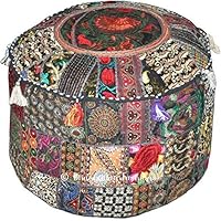 Sophia-Art Traditional India Indian Patchwork Pouf Cover Indian Living Room Pouf, Decorative Ottoman,Embroidered Designer Ottoman, Home Living Footstool Chair Cover, 14X22 Inch.