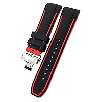 23mm 24mm Premium Quality Rubber Silicone Watchbands Soft Watch Strap Special for Tissot T035617 T035627 T035 Citizen Bracelets (Color : Red Butterfly Clasp, Size : 23mm)