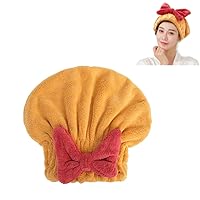 Super Absorbent Hair Towel Wrap for Wet Hair, Microfiber Hair Drying Towel Cap, Quick Dry Hair Towel Cap with Bow-Knot (Yellow)