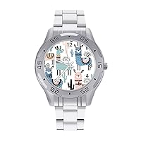 Alpaca with Llama Cactus Stainless Steel Band Business Watch Dress Wrist Unique Luxury Work Casual Waterproof Watches