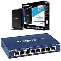 NETGEAR Nighthawk AC1900 (24x8) Wi-Fi Cable Modem Router (C7000) DOCSIS 3.0 Certified for Xfinity Comcast, Time Warner Cable, Cox, & more Bundle with NETGEAR ProSAFE GS108 8-Port Gigabit Desktop Switch (GS108-400NAS)