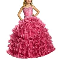 Girl's Sweetherart Beaded Pageant Dresses with Straps Organza Ruffles Lovely Flower Girl Dresses